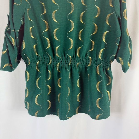 Alex & Parker Emerald and Gold Patterned Blouse Size: M - Picture 12 of 14